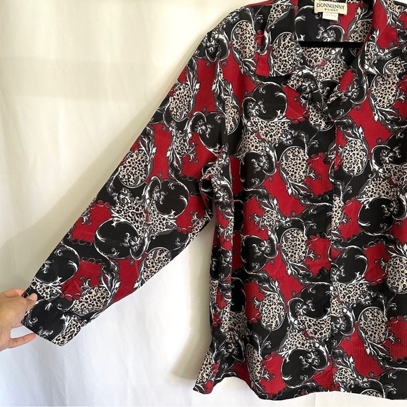 Vintage 90s DonnKenny Women's Plus Size Red Button Up Shirt Abstract Print sz 2X - Picture 4 of 7